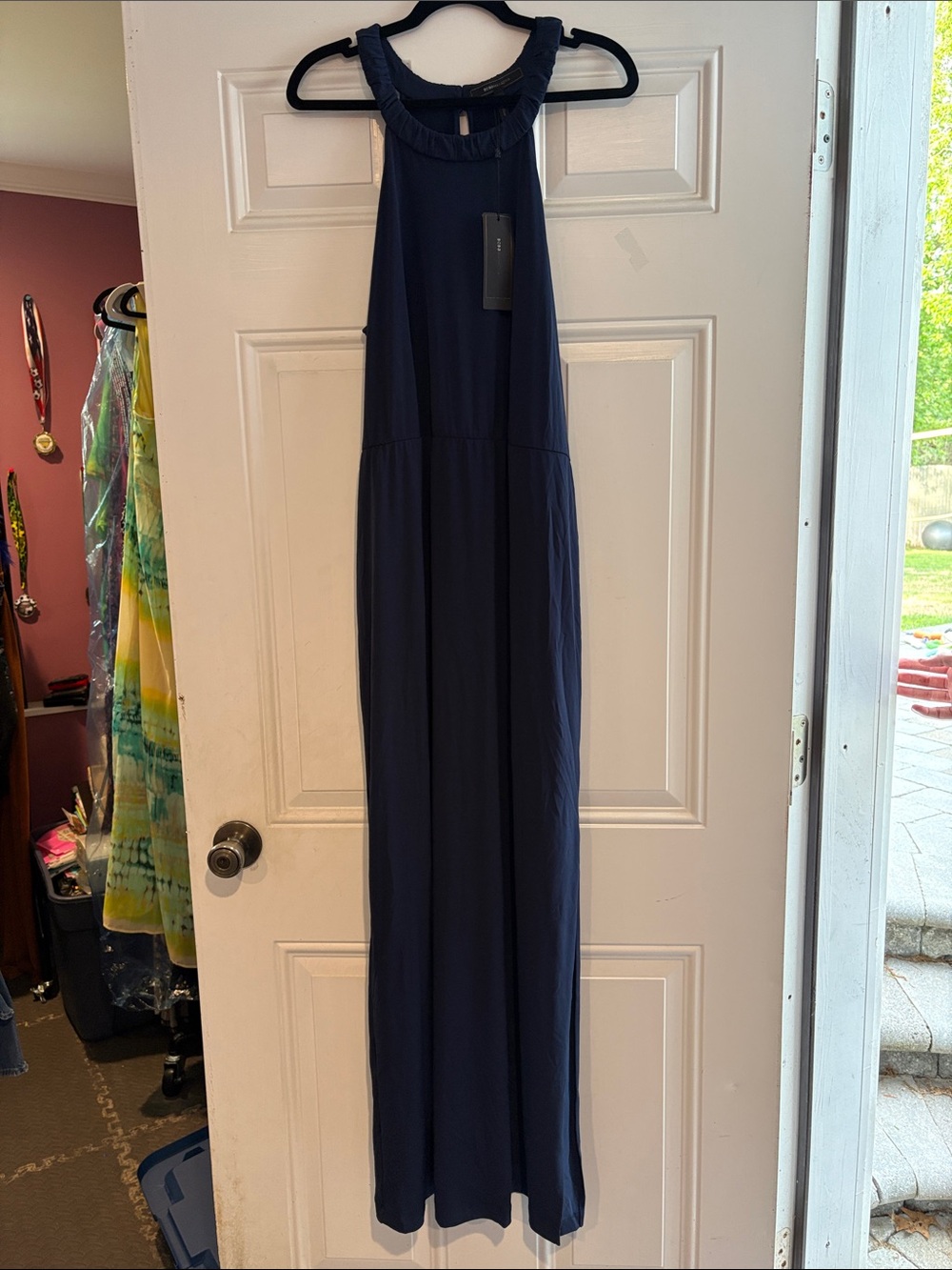 BCBGMaxAzria Navy Ruffled Halter Maxi Dress